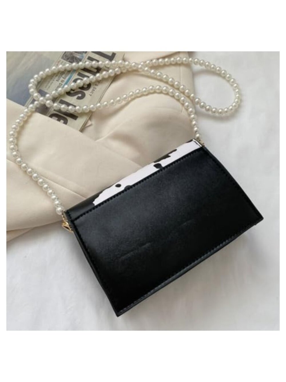 Mini Evening Purse Cow Print Clutch with Pearl Strap Crossbody - Picture 4 of 5